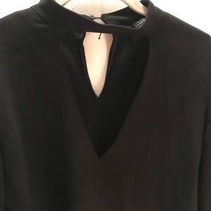 Zara Black Blouse.  V neck front with collar.